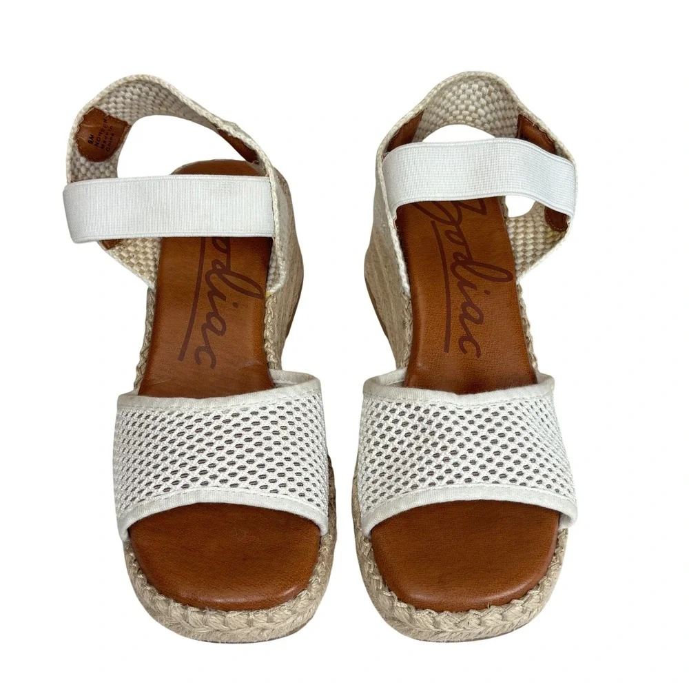 Zodiac Noreen Espadrille Wedge Sandals White Mesh Strap Boho Coastal Casual Sz 6
